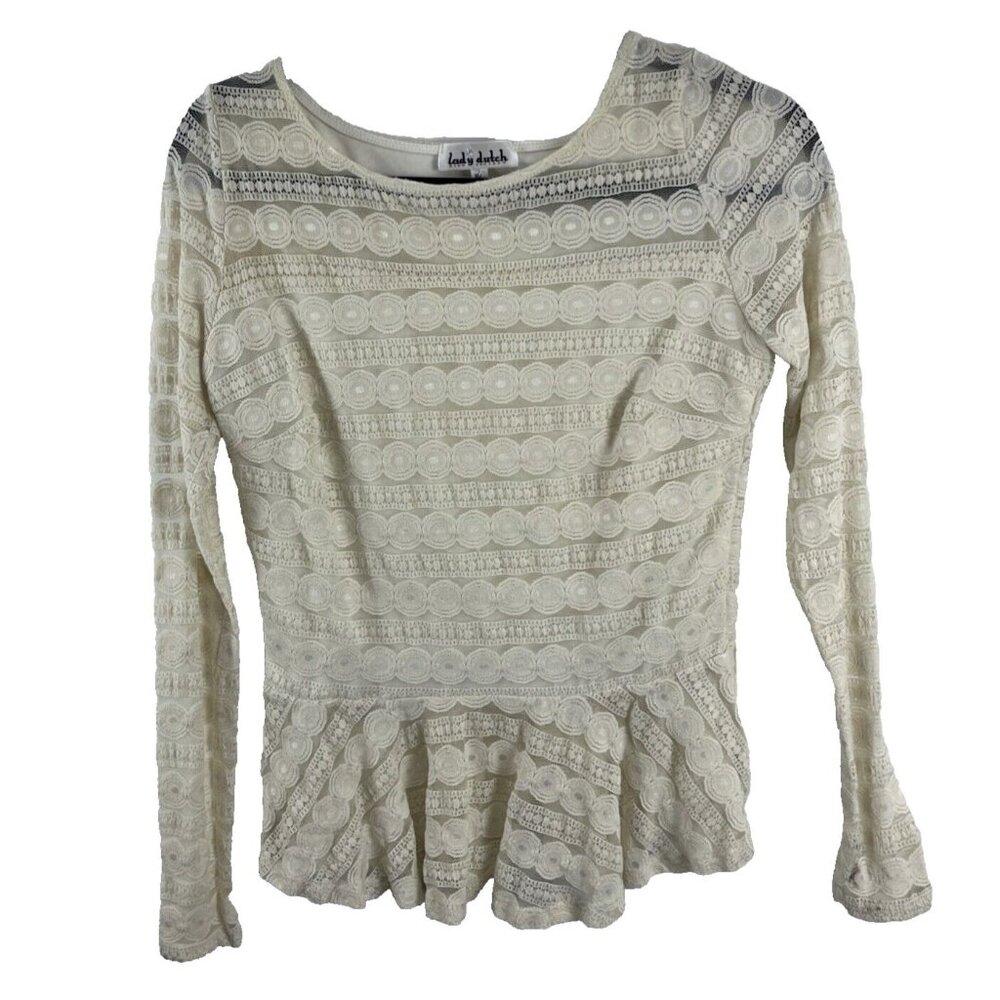 Lady Dutch Lacey Cream-Coloured Peplum Top Womens Size M